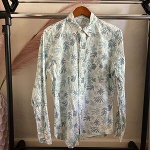 Club Monaco Blue Water Color Floral Button Shirt